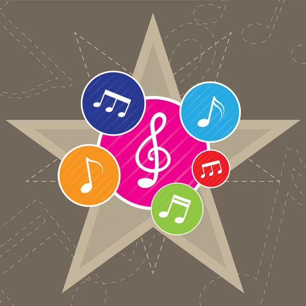 Music note icon on star background — Stock Vector