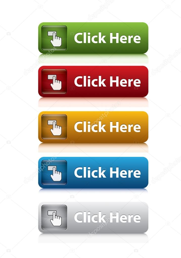 set of click here button for website 5 color