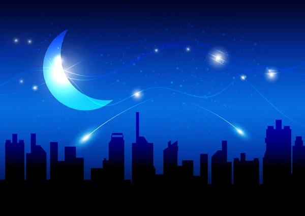 Luna e notte di città — Vettoriale Stock