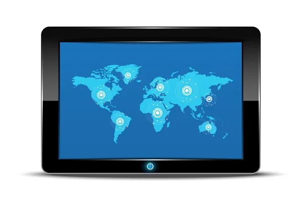 Mapa del mundo inteface en tableta ordenador — Vector de stock