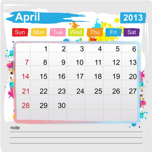 Calendar April 2013 — Stock Vector