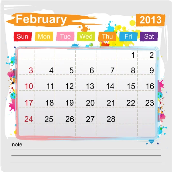 Calendario febbraio 2013 — Vettoriale Stock