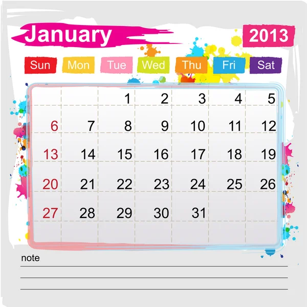 Calendario Enero 2013 — Archivo Imágenes Vectoriales