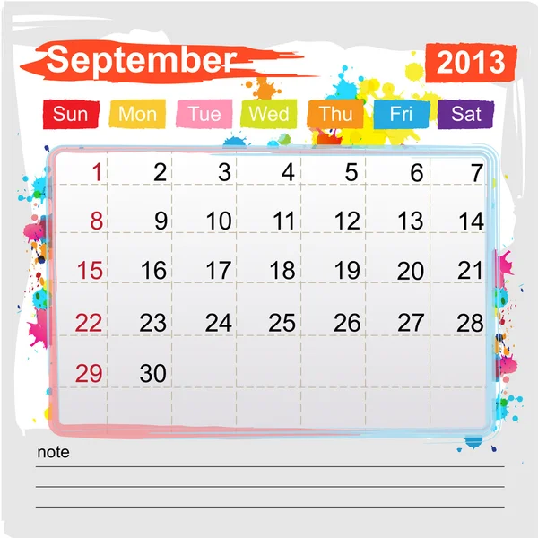 2013. szeptember Calendar — Stock Vector