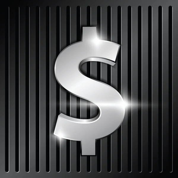 Icono de dólar metálico en la parrilla — Vector de stock