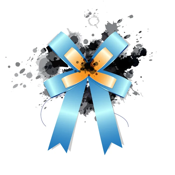 Blue ribbon bow on ink splash — Stock Vector