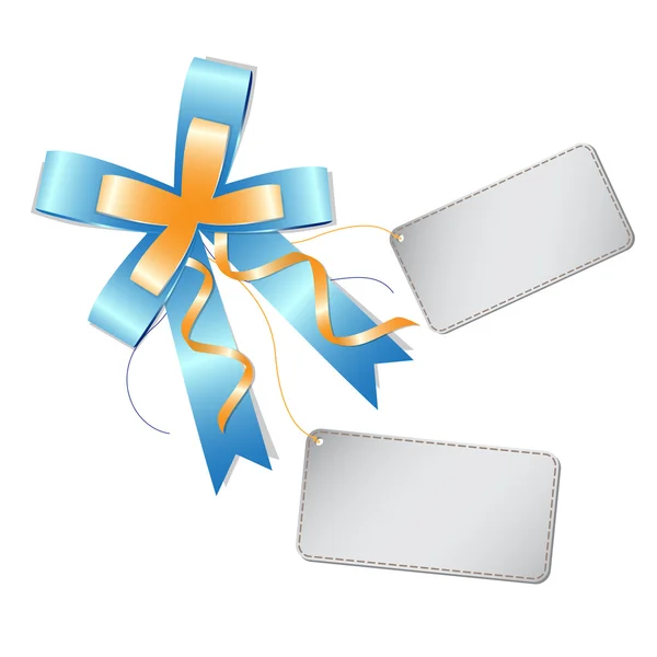 Blue ribbon bow en label — Stockvector