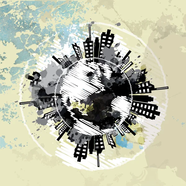 Art grunge background with globe urban — Stok Vektör