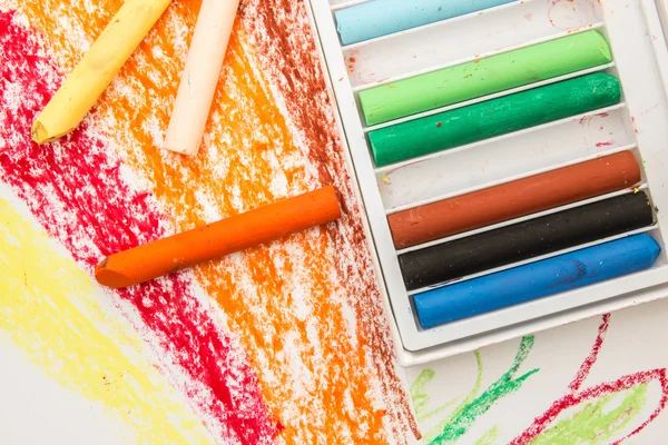 Crayon box on art paper — Stock Photo, Image