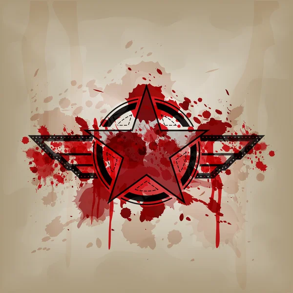 Símbolo de estrella con sangre en papel arrugado — Vector de stock