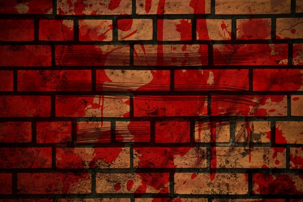 Blutspritzer an Ziegelmauer — Stockfoto