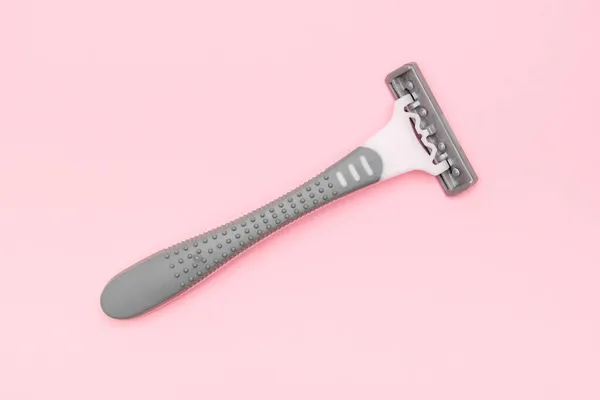 Grey Disposable Plastic Razor Blade Removing Unwanted Hair Woman Pink — Stock Photo, Image
