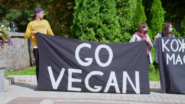 Kiev Oekraïne September Veganisten Zijn Tegen Het Eten Van Dieren — Stockvideo