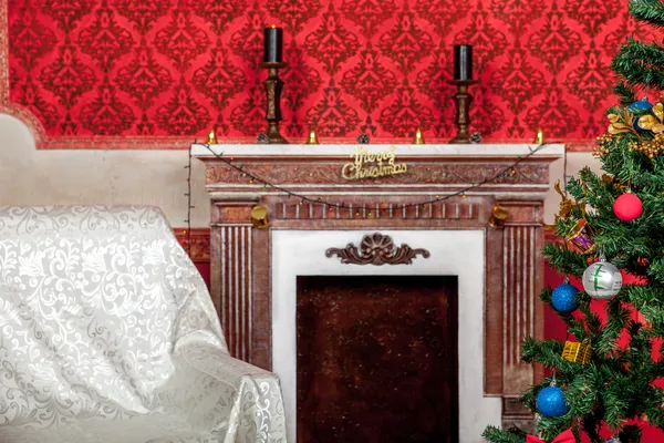 Christimas iç kırmızı vintage odası — Stok fotoğraf