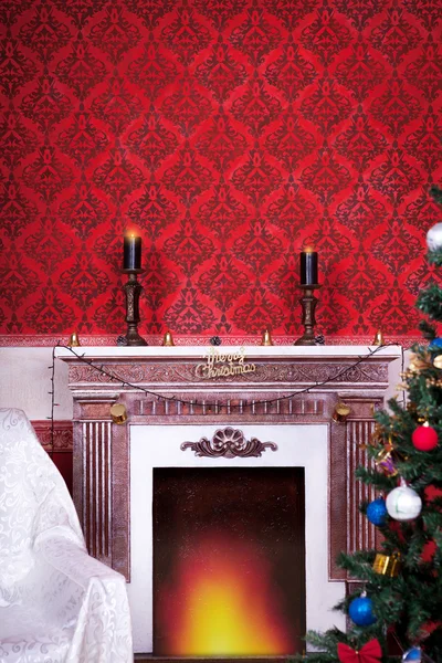 Christimas interior in red vintage room — Stock Photo, Image