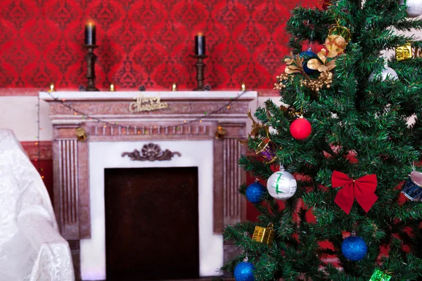 Christimas interior in red vintage room — Stock Photo, Image