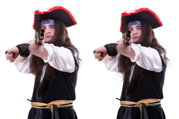 Pirate with a gun two different focus — Stock Photo, Image