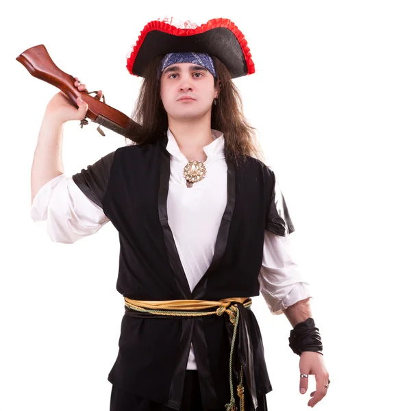 Pirate with a gun on his shoulder — Stock Photo, Image