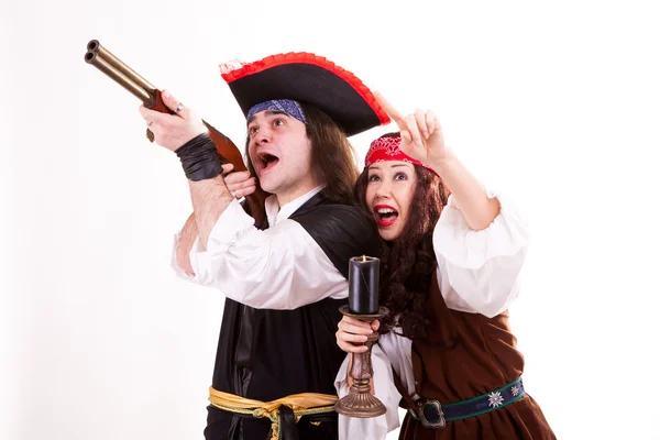 Two scared pirates on white background — Stock Photo, Image