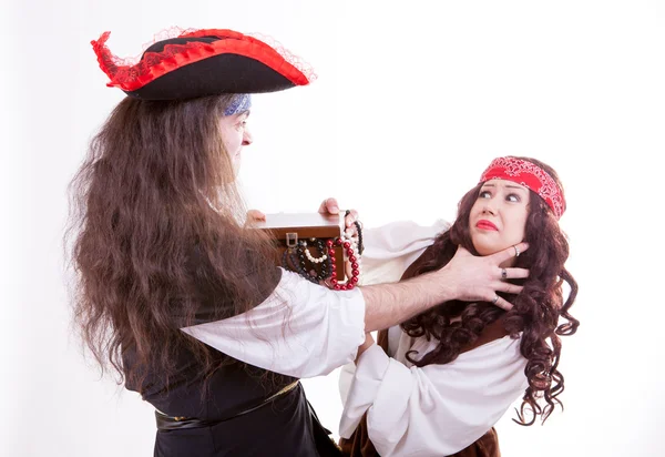 Two pirates fighting for box of tresure — Stock Photo, Image