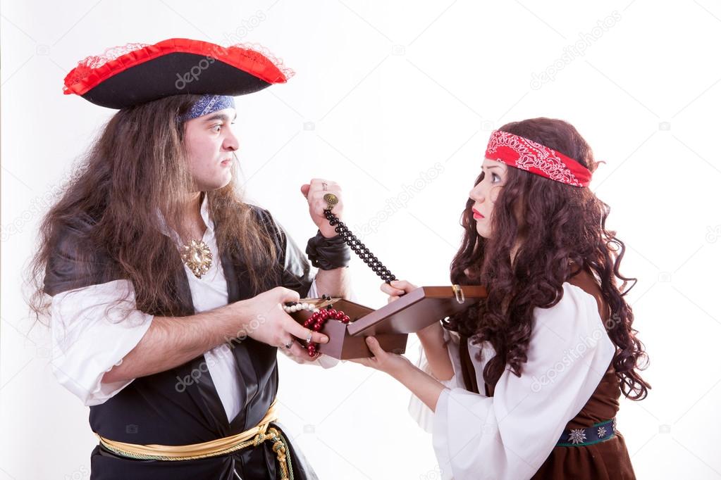 Two pirates fighting for box of tresure