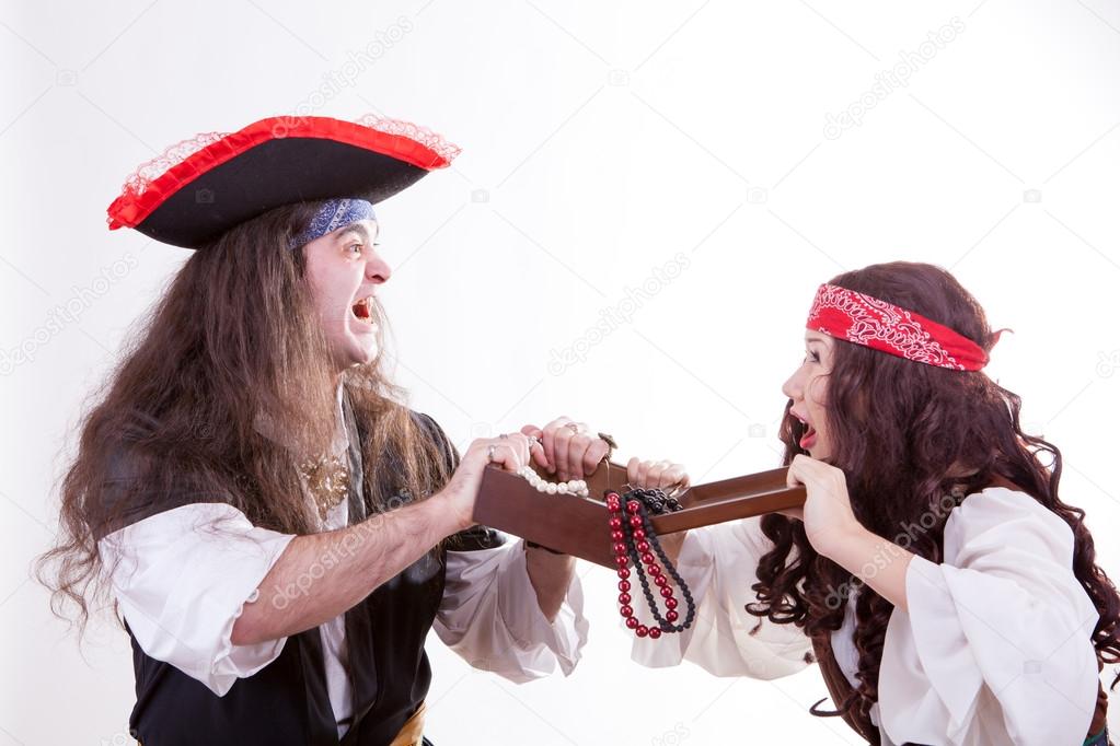 Two pirates fighting for box of tresure