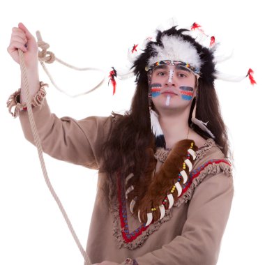 Kızılderili izole beyaz zemin üzerine ip ile