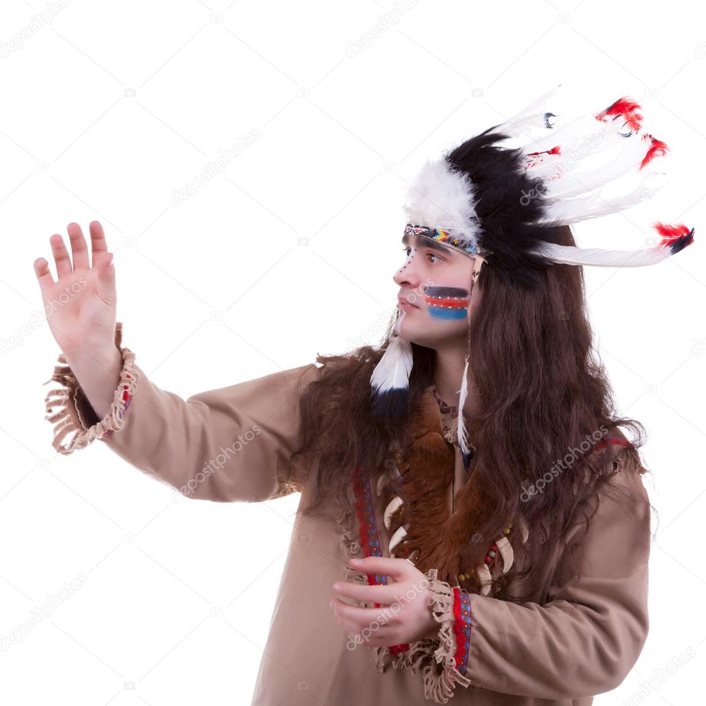 Native american men isolated on white background