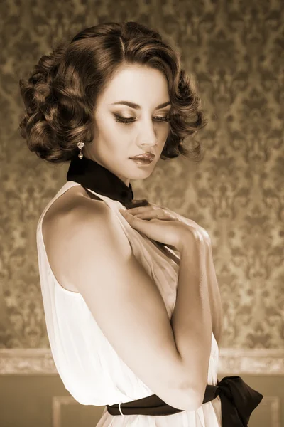 Sensual woman sepia tone vintage image — Stock Photo, Image