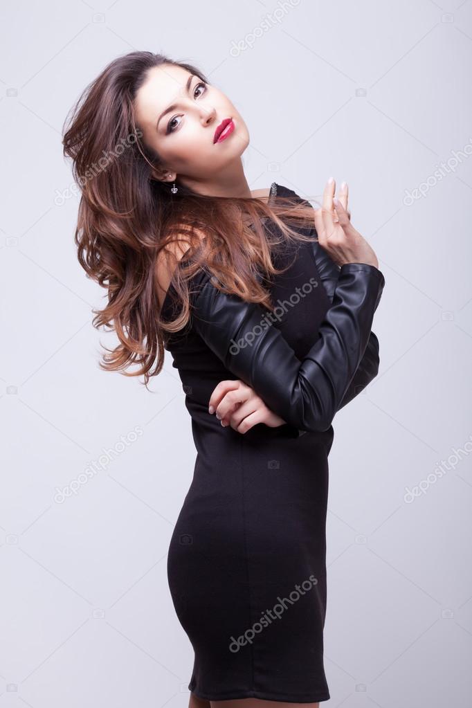 Sexy woman professional make up grey background
