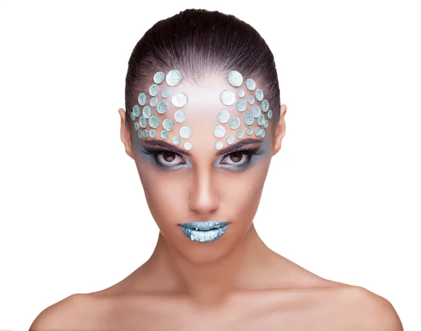 Belleza mujer moda maquillaje estilo con diamantes de imitación —  Fotos de Stock