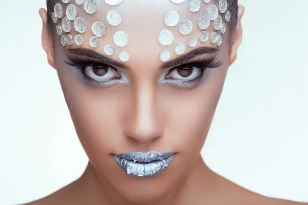 Woman with rhinestone make up studio shooting — Stock Photo, Image