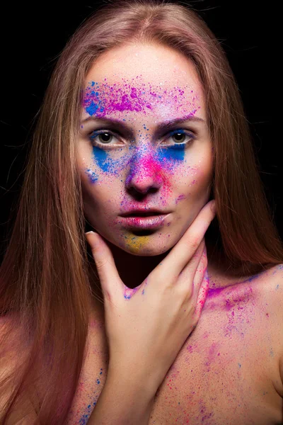 Young woman with fashion powder make up — Stock Photo, Image