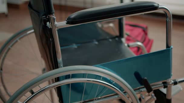 Close up of wheelchair for transportation assistance and support — Stock Video