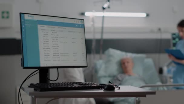 Close up of computer with information files for healthcare — Stock Video
