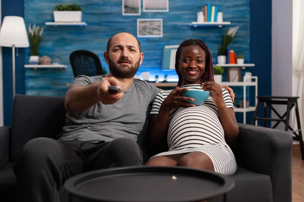 POV of pregnant interracial people looking at camera — Stock Photo, Image