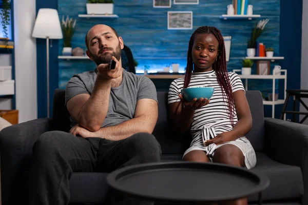 POV of interracial people watching television and relaxing — Stock Photo, Image