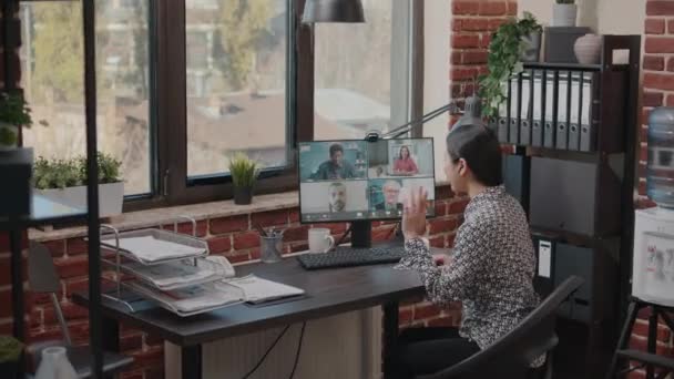 Woman attending video call business meeting online — Stock Video