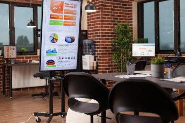 Finansal toplantı sırasında modern tasarım ile boş ofis kurma