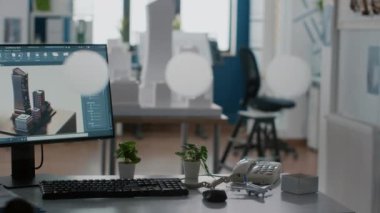Bina modeli ve 3 boyutlu inşaat düzenine sahip boş mimari işyeri