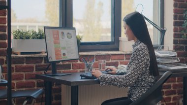 İş kadını bilgisayarda veri analizi yapıyor