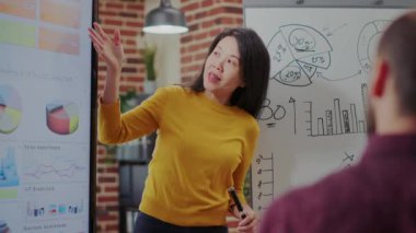 Finansal danışman iş büyümesini tartışmak için satış sunumu yapıyor