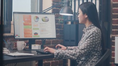 Bilgisayarı ve klavyeyi kullanan iş kadınını kapat