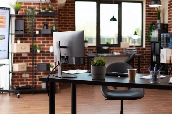 Nobody in business office with computer and instruments — Stockfoto