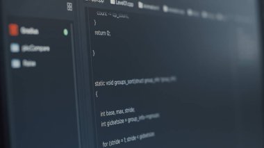Closeup of computer screen of software developer typing programming language