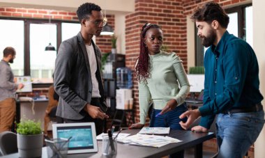 Diverse businesspeople discussing business collaboration