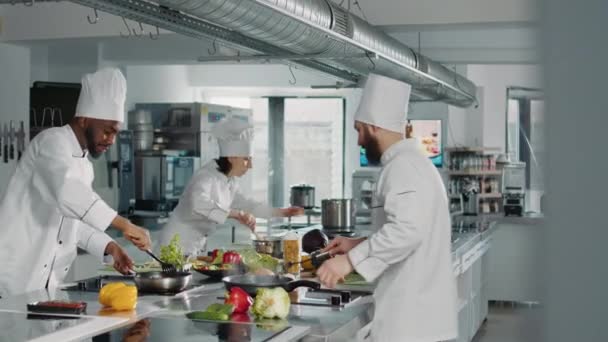 Fogão autêntico preparando prato gourmet com alecrim — Vídeo de Stock