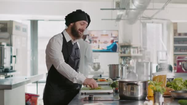 POV du chef professionnel filmant le programme du spectacle de cuisine — Video