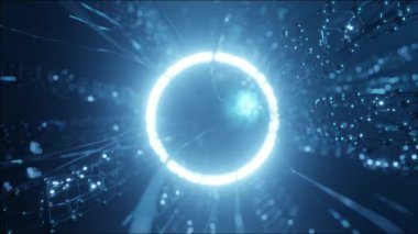 Siyah arkaplan üzerinde soyut hareket eden parlayan daire ışığı