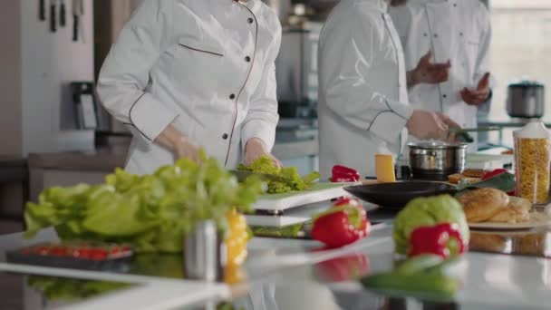 Portret kucharki przygotowującej składniki selera do potraw spożywczych — Wideo stockowe